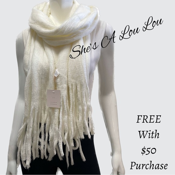 Lauren Conrad ❄️ Extra Long Soft & Fuzzy Cold Weather Scarf in Ivory - Picture 1 of 7